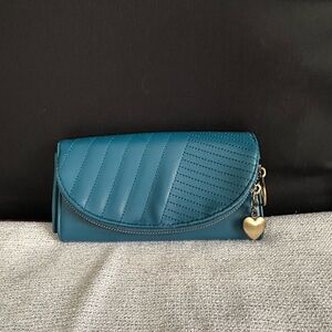 Soft leather teal Wallet Wristlet with Coin Pocket
